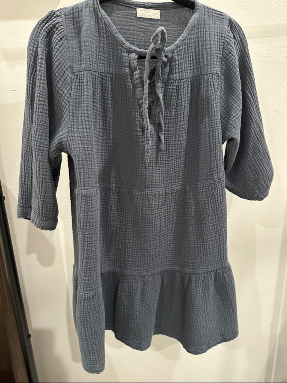 Women's Slate Blue Gauze Tie-Neck dress